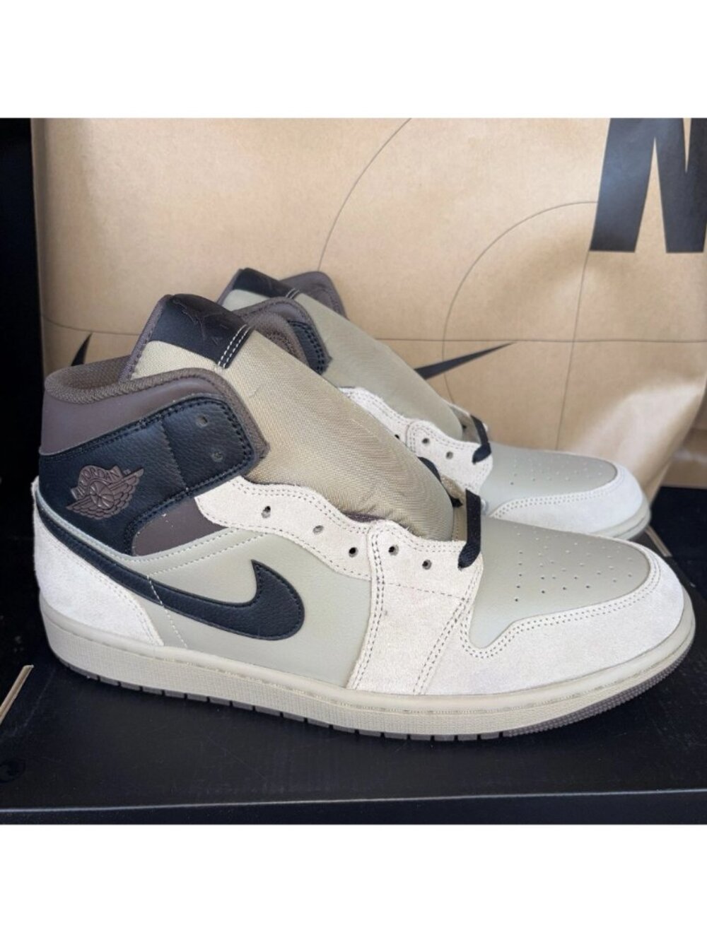 NEW Nike Air Jordan 1 Mid 'Khaki Black' Baroque Brown HV6422-200 Men Size 12